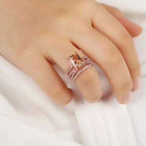 *NEW 18K Rose Gold Diamond Morganite Eternity Ring - Picture 3 of 3